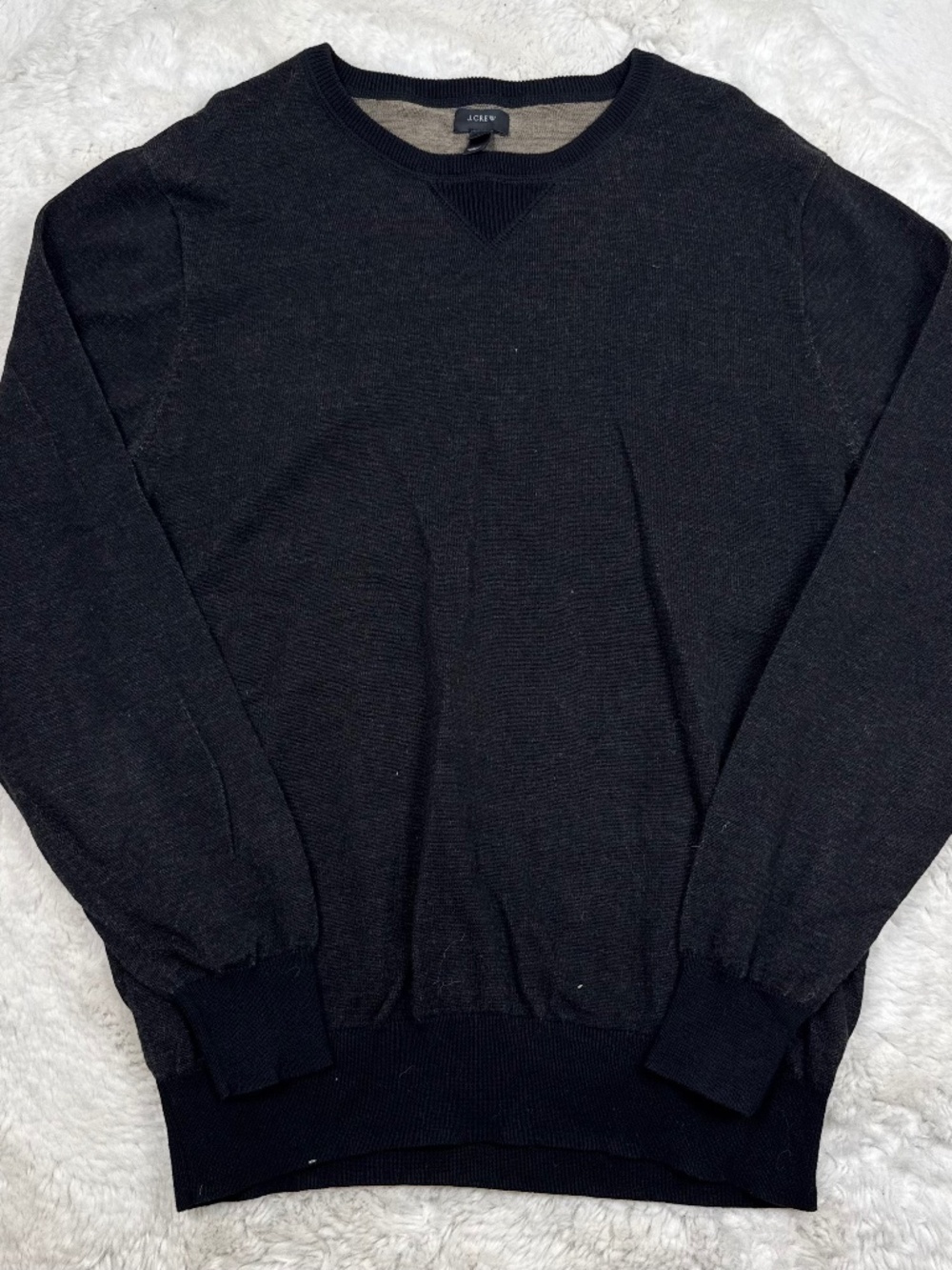J. Crew 100% Cotton Pullover Crew Neck Long Sleeve Heathered Black Men's Large